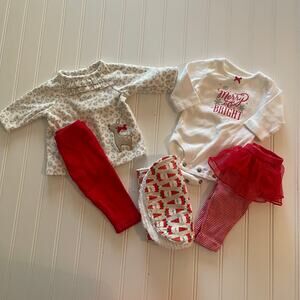 Holidays Christmas 5 Piece Bundle Merry Bright Reindeer Burp Cloth Girls Newborn